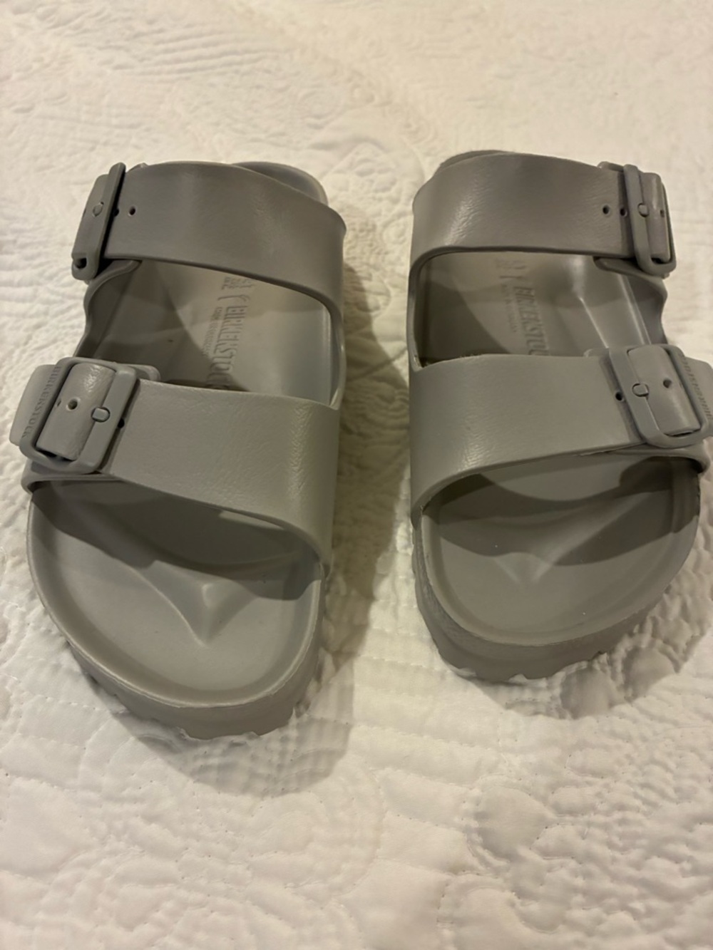 Birkenstock Light Gray Double Buckle Slide Sandals Size 41 NWOT